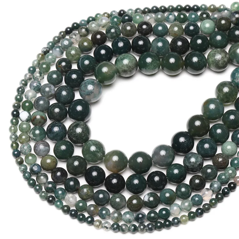 Wholesale Natural Semi-Precious Stone Moss Agates Round Loose Beads 15\'\' Strand 4 6 8 10 12 MM For Jewelry Making DIY Bracelets