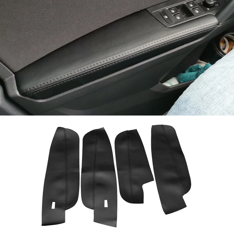 4pcs Soft Leather Door Armrest Cover For VW Tiguan 2017 2018 2019 Car Interior Accessories Door Armrest Panel Cover Trim