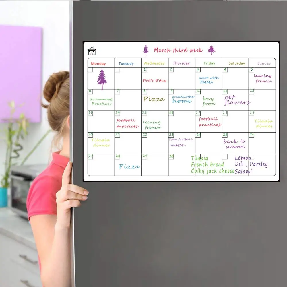 Hivillexun Koelkast Kalender 16.5 "X 11.8" Magnetische Droog Uitwissen Kalenderbord Koelkast Magnetisch Whiteboard Berichtbord Magnetisch