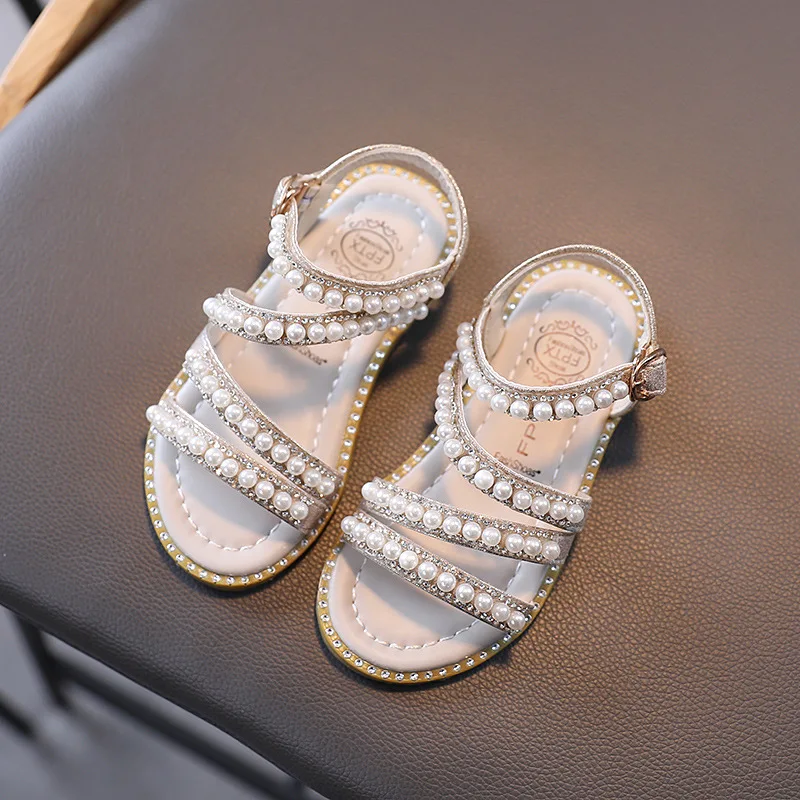 

Fashion Beaded Kids Princess Shoes For Baby Girls School Flat Beach Shoes 2022 New Children Student Summer Sandalias 1-12 Years