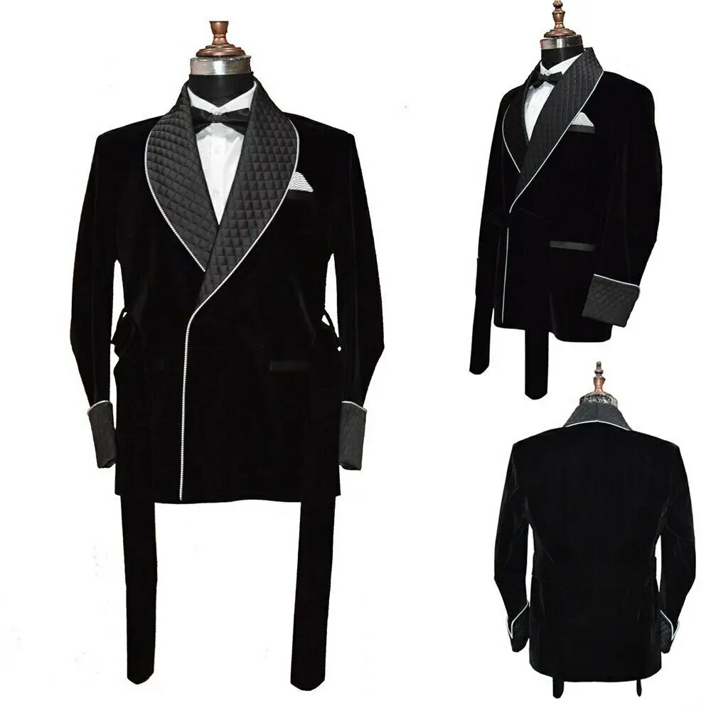 

Men Suits Shawl Lapel With Belt Banquet Wear Blazer Wedding Party Prom Coat Tailored