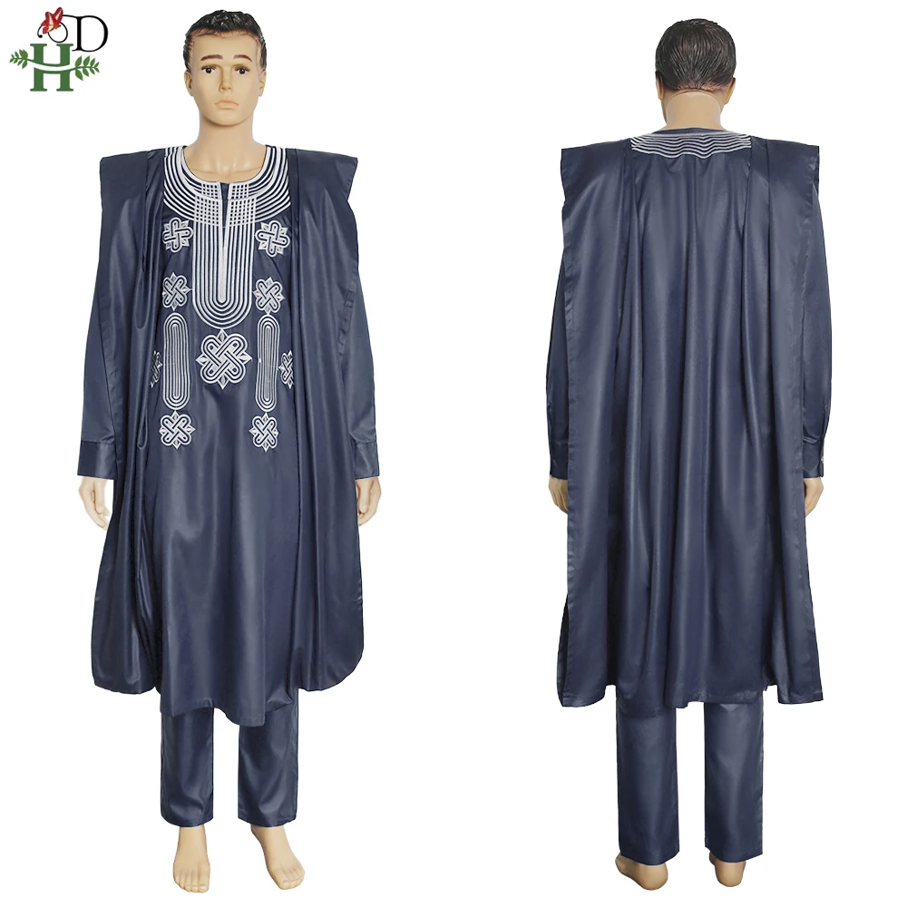 H&D African Suit For Men Robe Shirt Pants Set Long Sleeve Tops Embroidery Agbada Clothes Boubou Africain Homme Traditional Robes