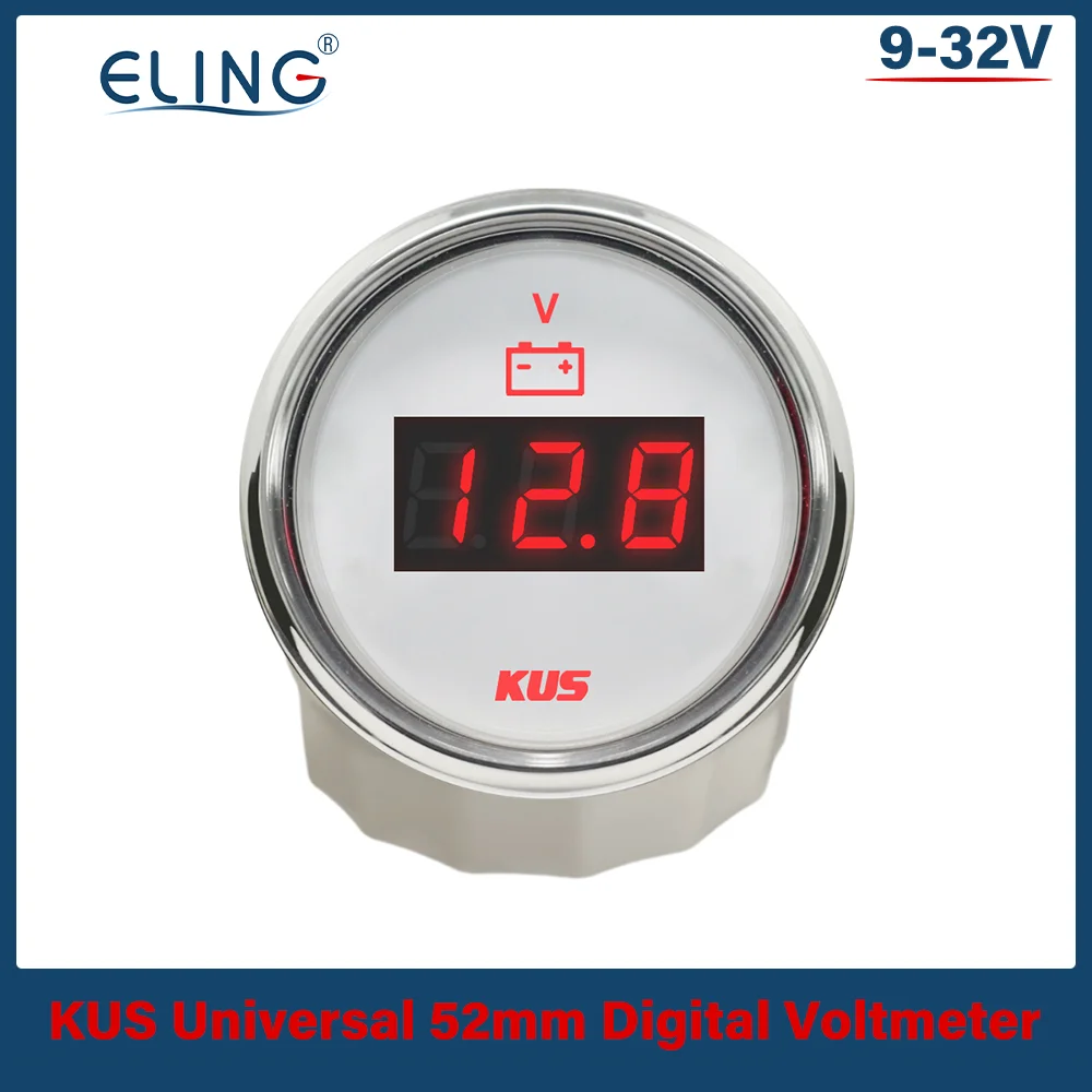 KUS 52mm 2'' voltmeter Voltage Gauge with Red Yellow Backlight 8-16V 18-32V 9-32V for Car Motor Boat Yacht Marine Automobile