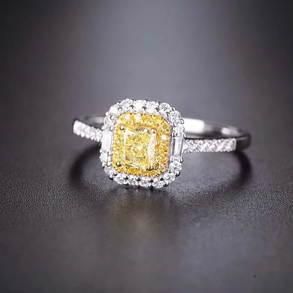 Ekopdee 2021 New Fashion Vintage Big Zircon Rings For Women Girls Yellow Square Cubic Ziconia Ring Bride Wedding Jewelry Gift