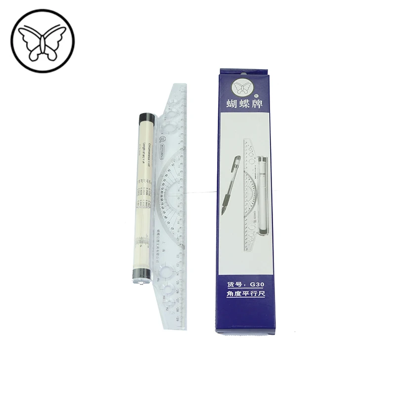 Farfalla G30 di Plastica Multi-purpose Angolo di Righello Parallelo 30 centimetri di Rotolamento Pusher Rullo Righello Angolo di Bilanciamento Bilancia Disegno Righello