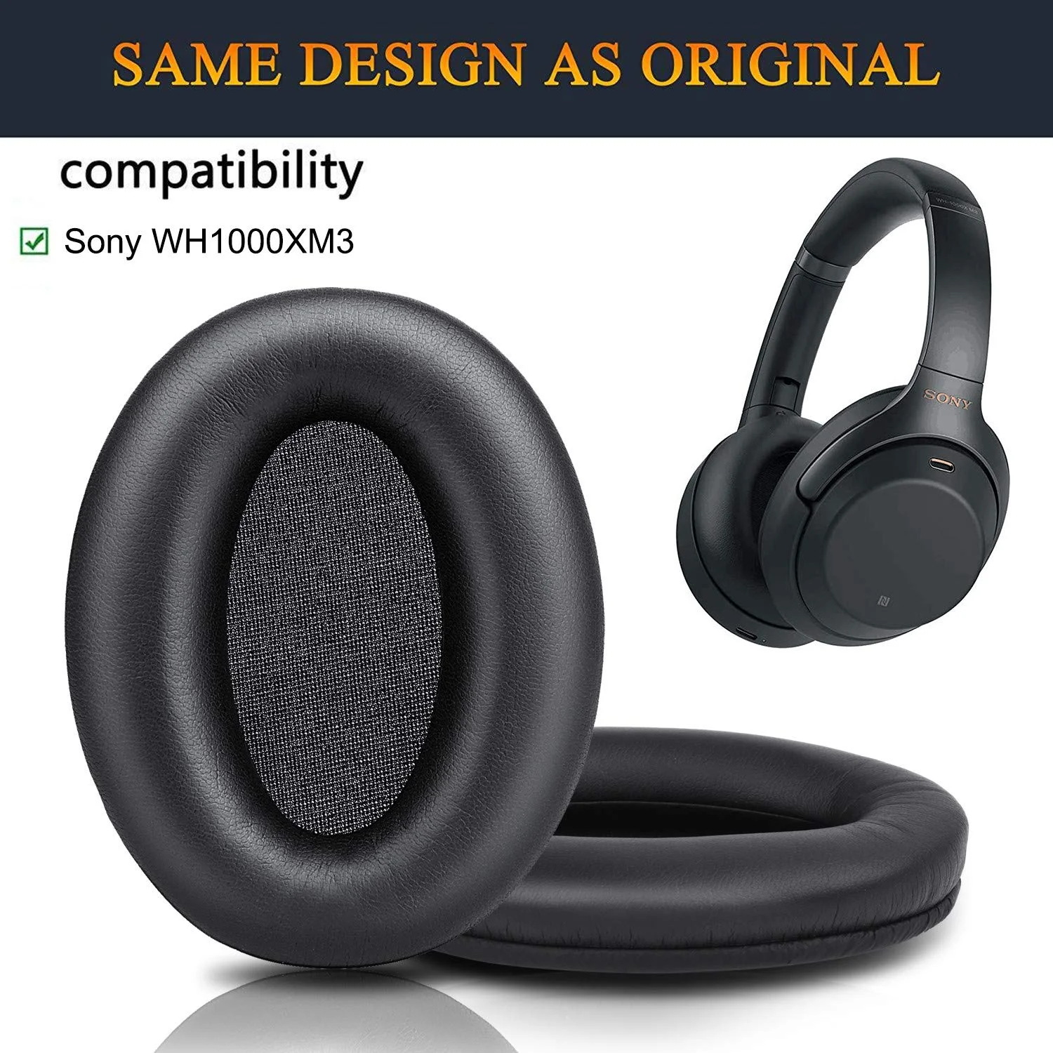 Soft Protein Leather Memory Foam Ear Pads Cushions Replacement Earpads For Sony WH-1000XM3 WH1000XM3 Over-Ear Headphones