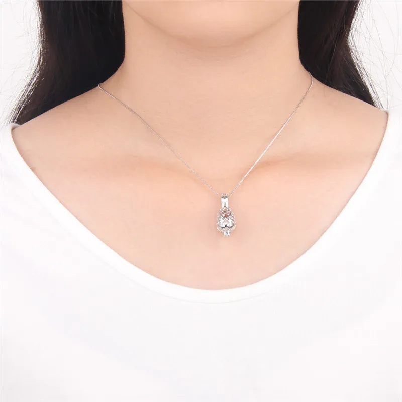 CLUCI 3pcs Love Egg Oval Shaped Silver 925 Pendant for Necklace Jewelry Making Women Pearl Cage Pendant Locket SC038SB