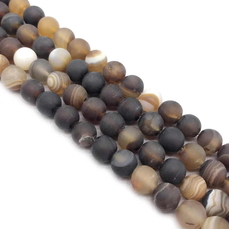 Natural Brown Coffee Matte Dull Polish  Stripe Agates Stone Round Loose Beads for Jewelry Making Diy Bracelet 15'' 4 6 8 10 12mm image 4