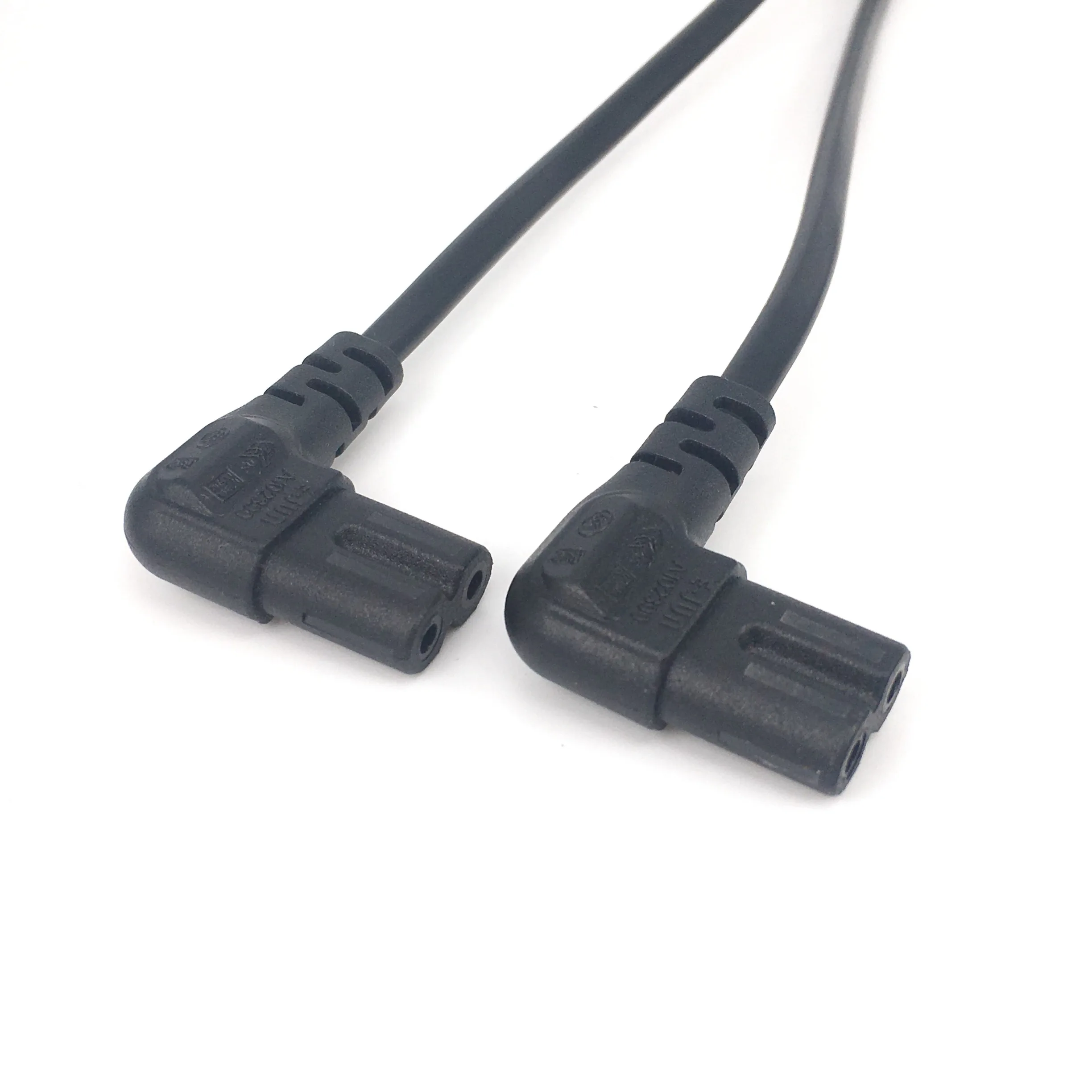 IEC 320 C8 Male to Dual C7 Right Angle Female Y Split Power Cable, IEC 2Pin Figure 8 Male to 2 Female Cord 30CM