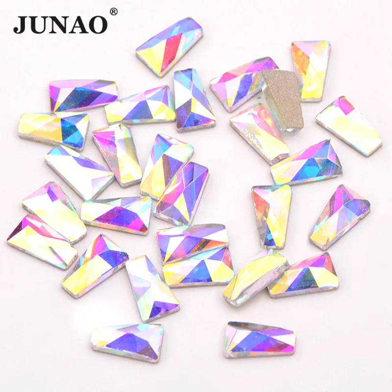 JUNAO 50 stks Crystal AB Trapeziumvormige Nagelsteentjes Plaksteen Niet Hotfix Glas Steen Fancy Kristal voor Nagels Decoraties