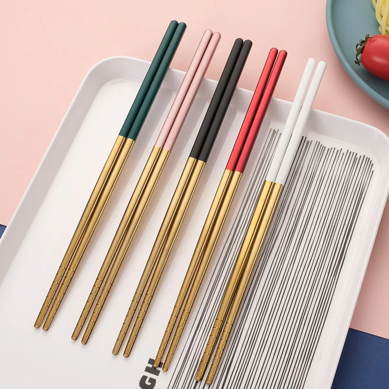 304 Stainless Steel Chopsticks Chinese Tableware Dinnerware Non-Slip Sushi Food Noodles Chopsticks Sticks Utensils for Kitchen