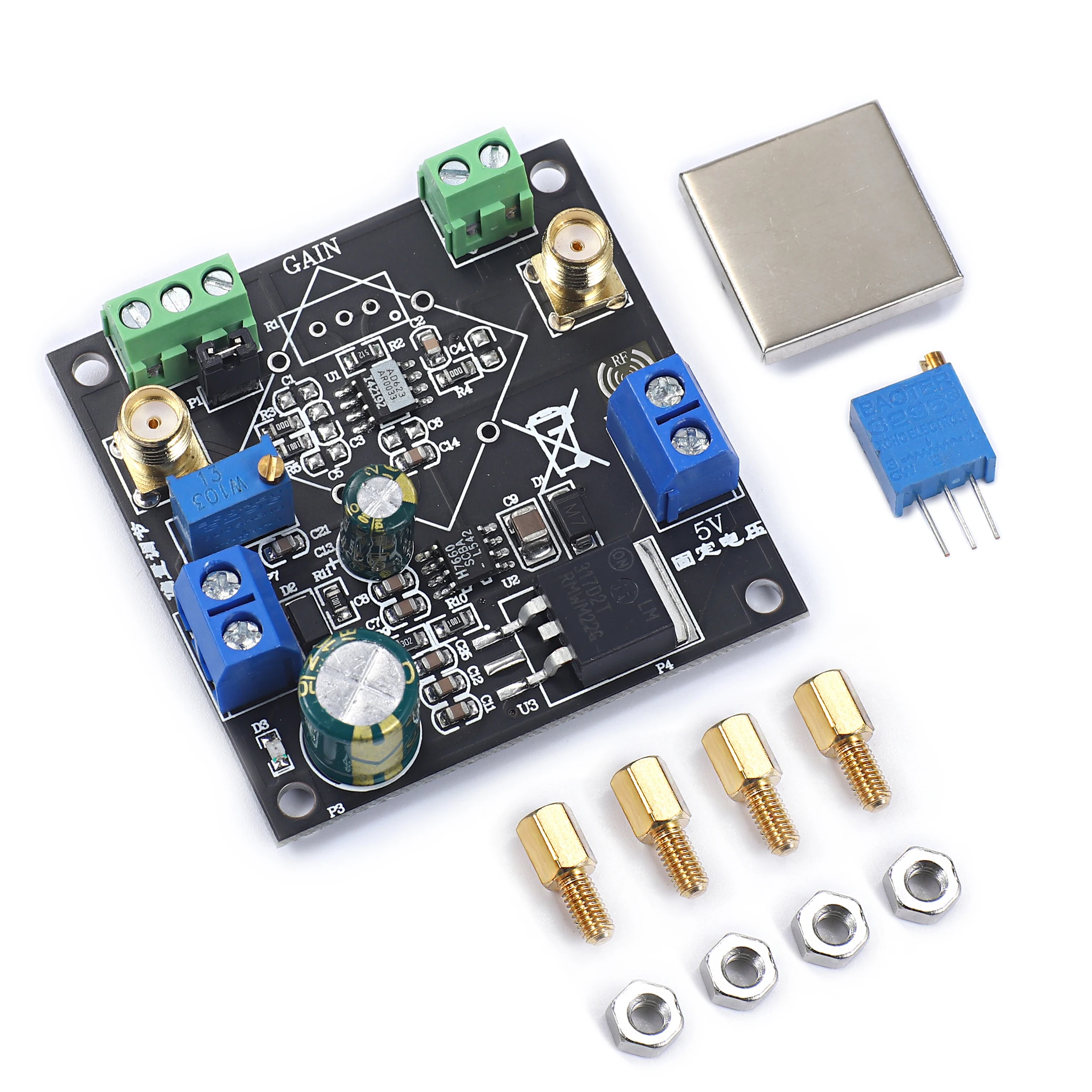 Instrument amplifier AD623 voltage amplifier module adjustable single power supply single terminal / differential micro signal