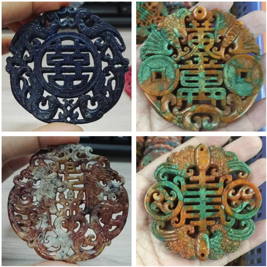 2021Chinese Old Ancient Vintage Pattern Nature Jade Hand-carved  Stone Pendant Necklace DIY For Women Wedding Gift Daily Jewelry