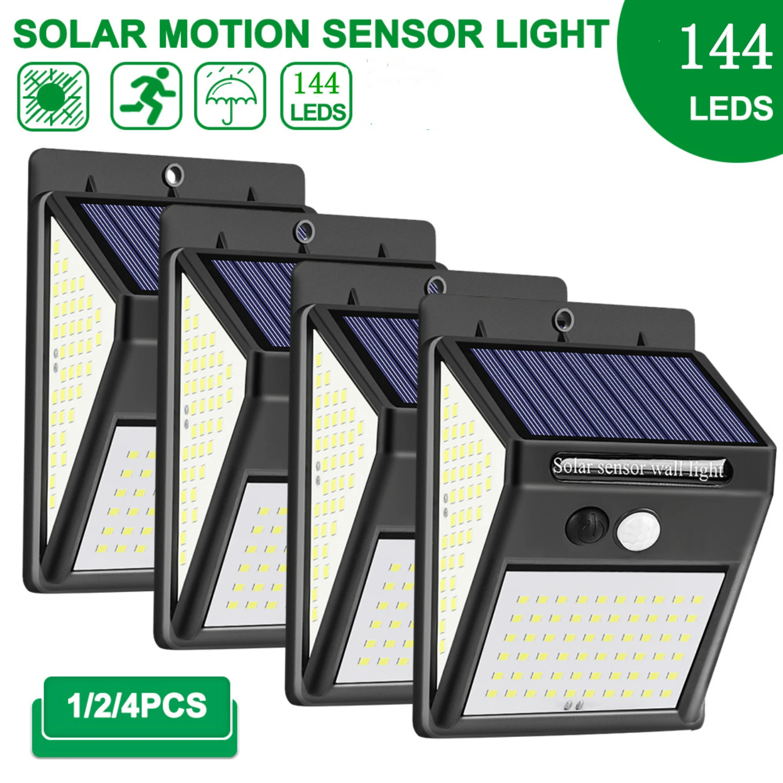 100/130/144 LEDS Solar Light Outdoor Waterproof Solar Solar Lamp Sensor Wall Light Powered Sunlight for Garden Decoration