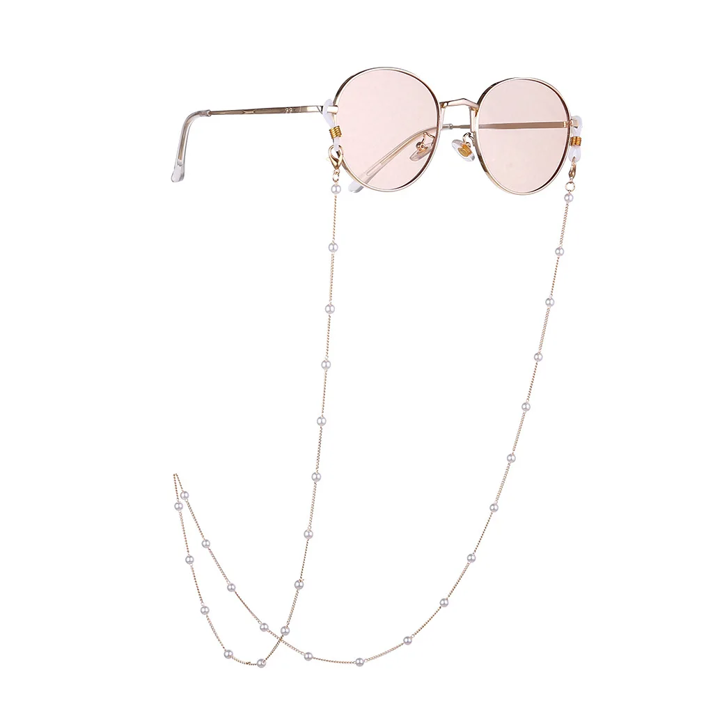 Eyeglass Chain White Plastic Bead Pearl Heart Charm Eyewear Retainer Glasses Holder Strap Women Necklace Gift