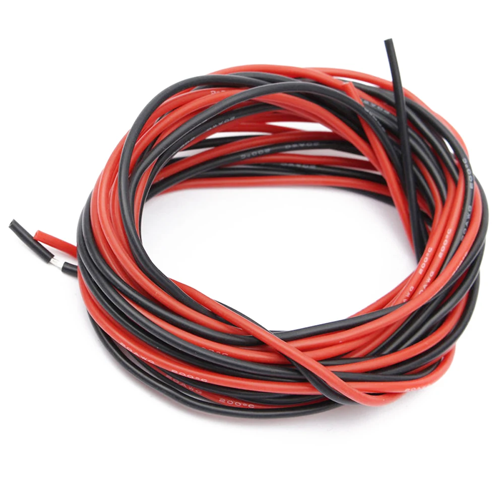 2m/lot Silicon Wire 8 10 12 14 16 18 20 22AWG Heatproof Soft Silicone Silica Gel Wire Cable (1meter Red+1meter Black)