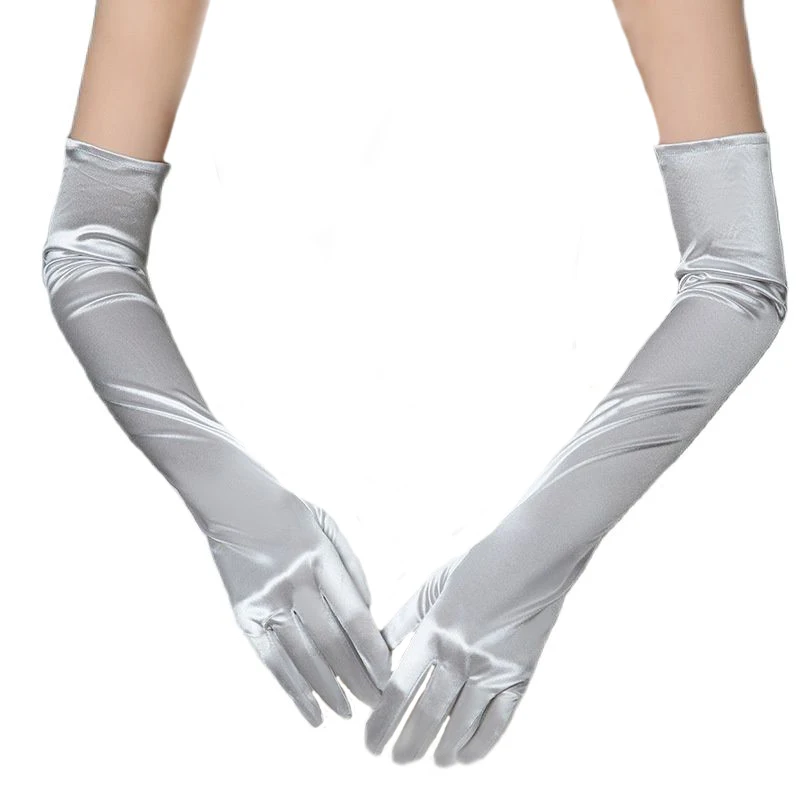 55cm Long Section Satin High Elasticity Solid Halloween Sexy Pole Dance Evening Dress Etiquette Accessories Drive Cosplay Gloves