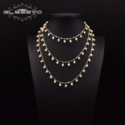 GLSEEVO Natural Fresh water Pearl Long Chain Necklace Women's Personalized Adjustable Length Jewelry Accessories Wedding GN0270