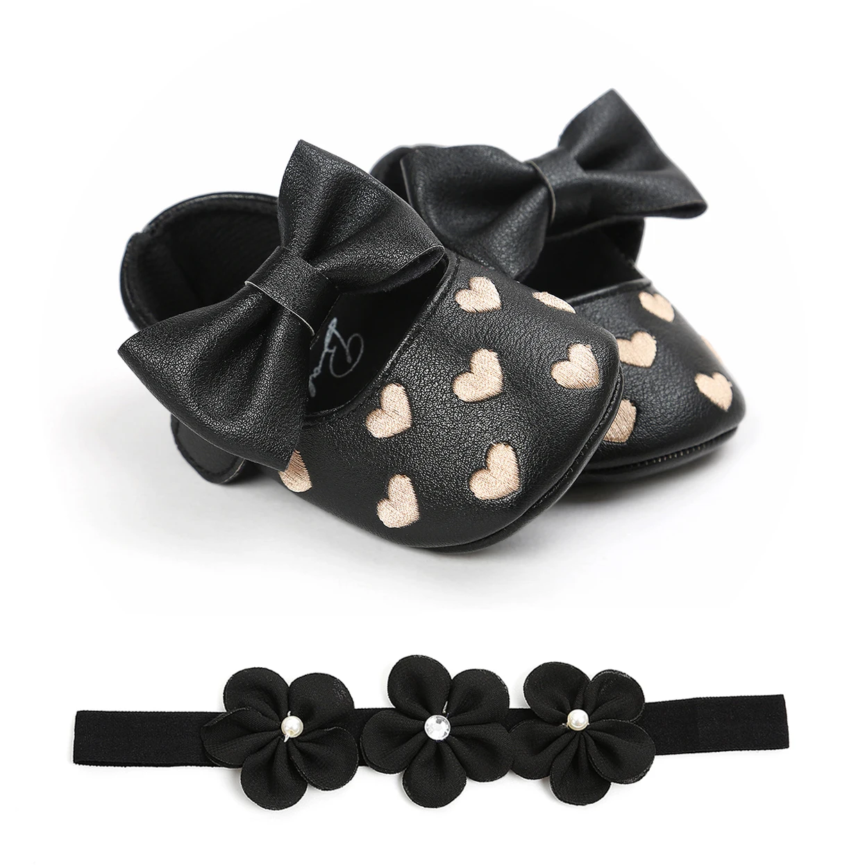 طفل الفتيات الأحذية مجموعة عصابات رأس لطيف القلب الأميرة لينة تنفس فستان أحذية بولي زهور زهور بلاستيكية هيرباند للأطفال الرضع حديثي الولادة