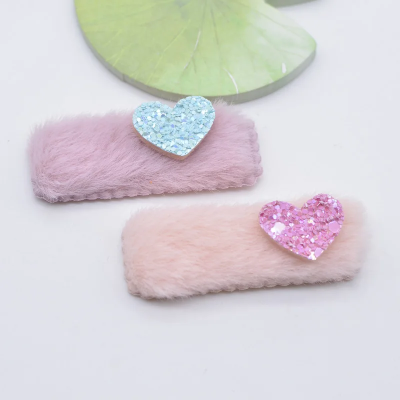 24Pcs/set Warm Pad Fluffy Mink Square Clip Cover Applique Girl Fashion Hairpin Stick-on Patches DIY Baby Side BB Clip Accessory