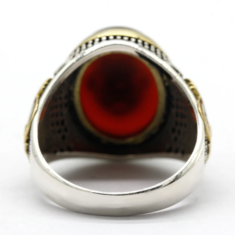 New authentic sterling silver antique Turkish red agate ring with spinel men\'s colorful punk style