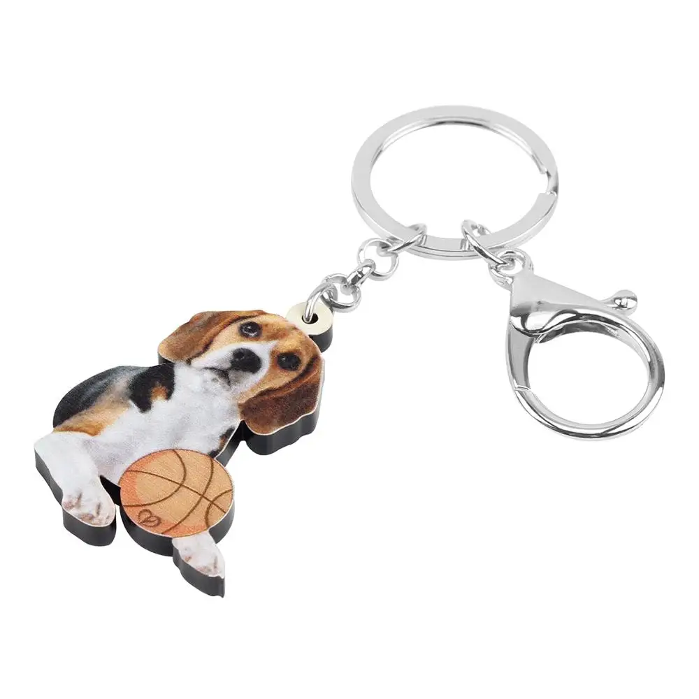 Bonsny Acrylic Cute Beagles Dog Keychains Keyring Long Pet Animal Jewelry Key Chain For Kids Teens Classic Birthday Gift Charms