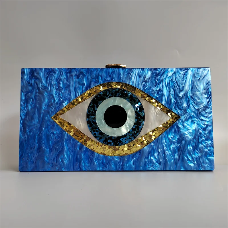 Fashion New Brand Ladies Evening Bags Pearl Acrylic Bright Blue Evil Eye Day Clutch Bags Shoulder Handbags Lady Party Wallet