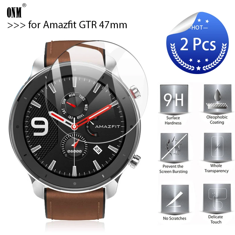 2Pcs Premium Tempered Glass film For Huami AMAZFIT GTR 47mm 42mm Smart Watch Explosion-Proof Screen Protector Accessories for samsung galaxy watch6 classic 47mm 5pcs enkay 0 2mm 9h tempered glass screen protector watch film