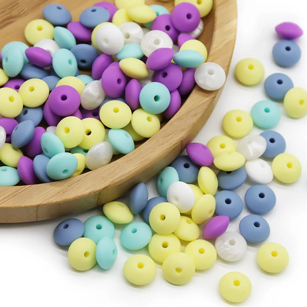 Cute-idea 12mm 20Pcs/lot Silicone Lentil Round Beads Teething Baby Teether Chew BPA Free DIY Pacifier Chain Food Grade Silicone