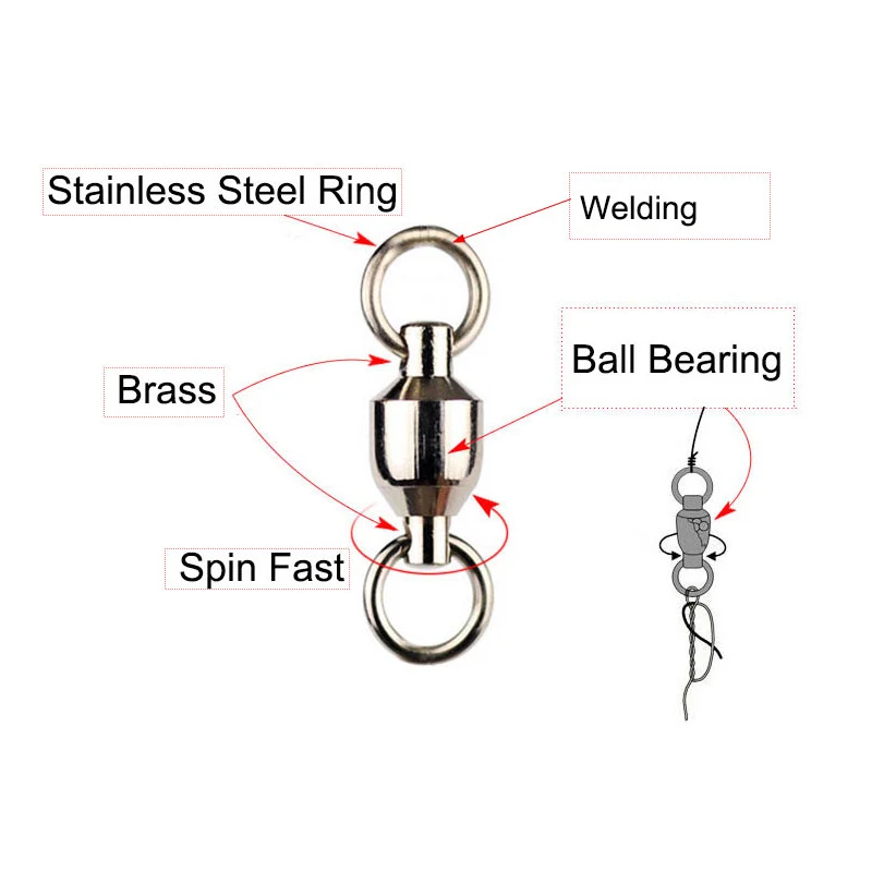 10 pcs Heavy Duty Bearing Swivel Fishing Connector Stainless Steel Ball Barrel Rolling Swivel Solid Ring Tackle Accessories Hook