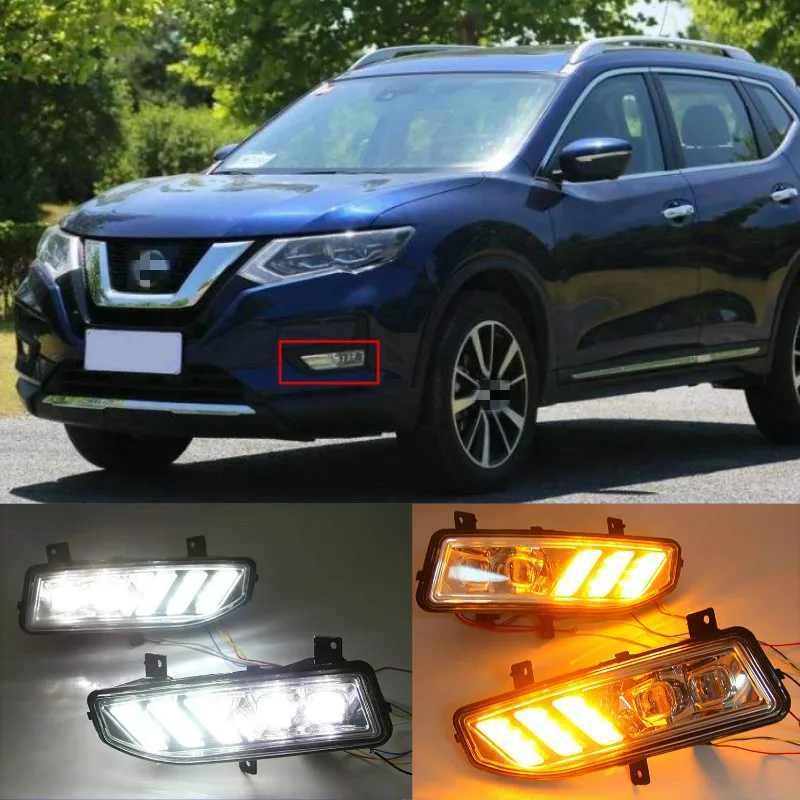 2PCS For Nissan X-trail T32 Xtrail 2019 2020 Waterproof ABS 12V Car DRL Fog Lamp Decoration LED Daytime Running Light