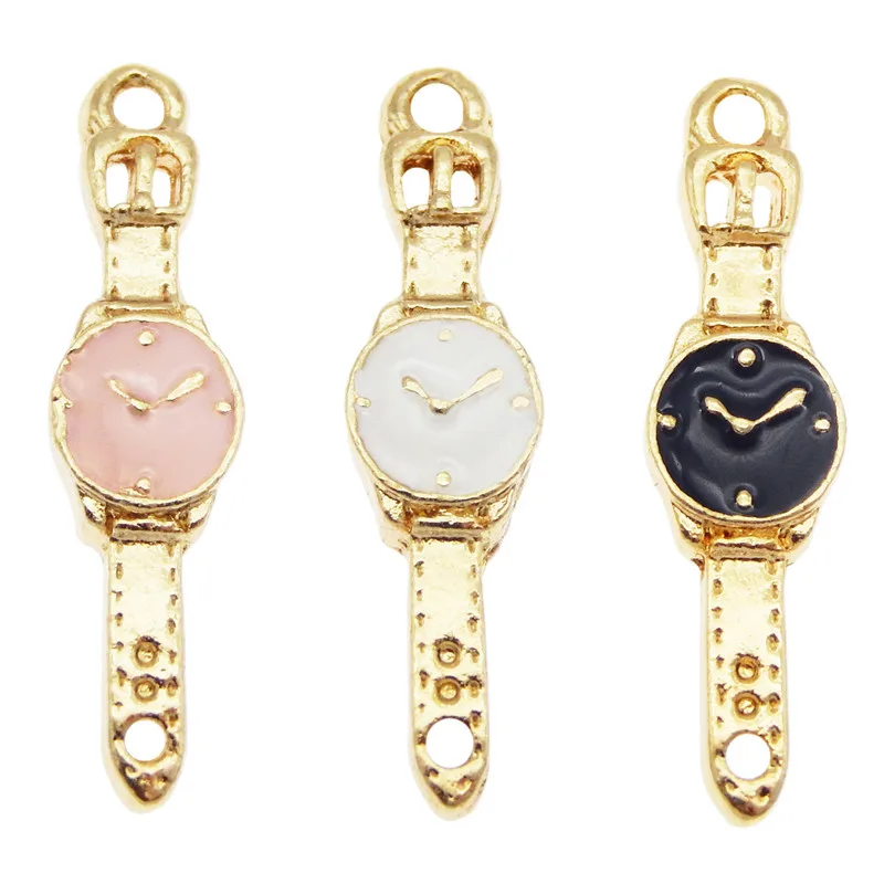 15pcs Enamel Clock Charms Connector Bracelet Pendant Hair Jewelry Necklace Alloy Earrings package accessories DIY Keychain Gifts