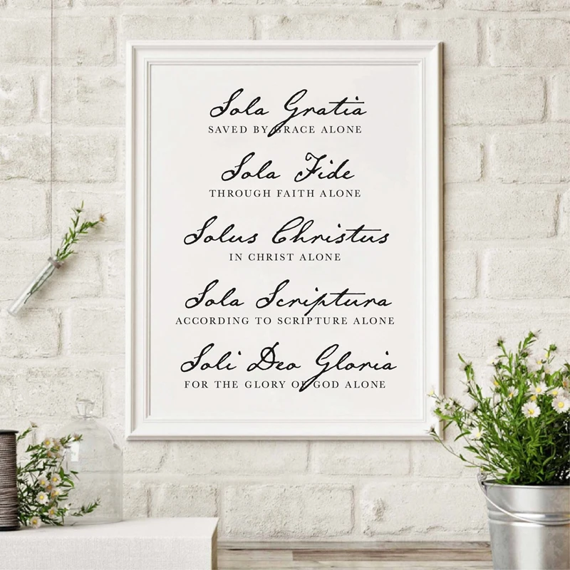 Five Solas Print 5 Solas Reformed Theology Poster Reformation  Soli Deo Gloria Wall Art Canvas Painting Modern Home Decor