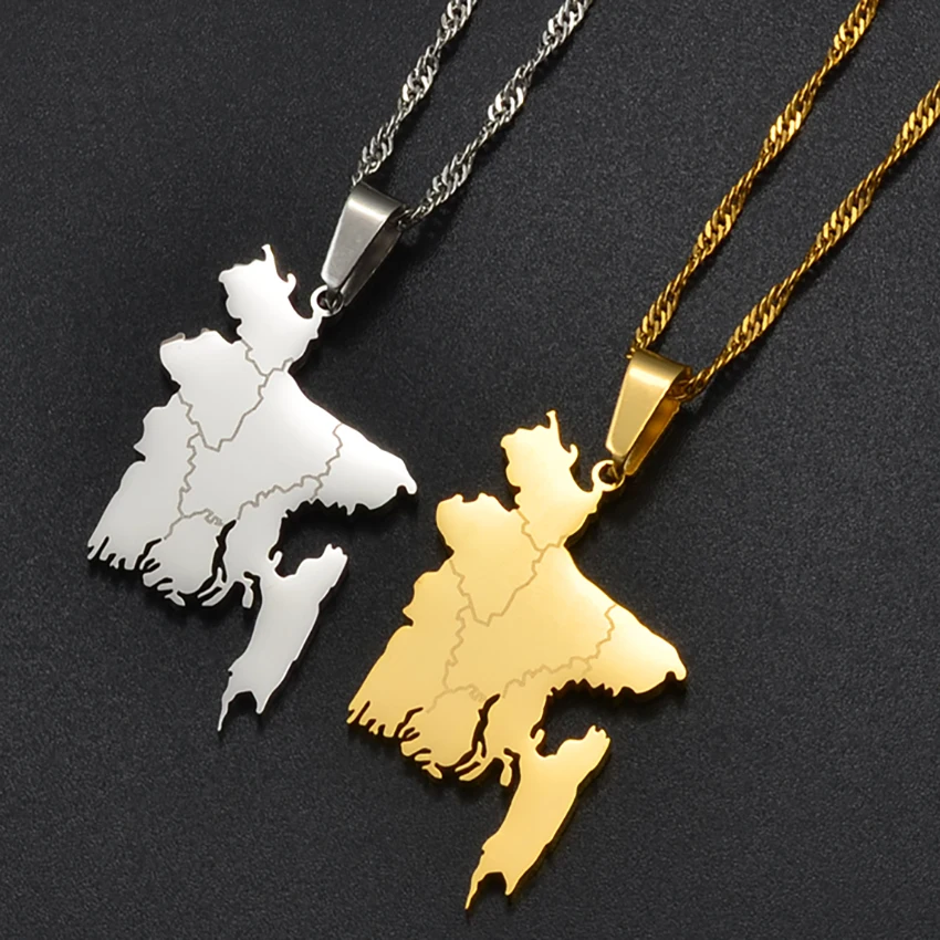 Anniyo Bangladesh Mapa Collares con colgante Color dorado/Color plateado Cámaras de mapas Bangladesh Bengali # 211821