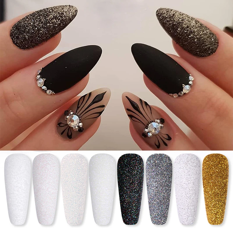 Nail Glitter Powder Shining Sugar Powder Black White  Nail Pigment Dust Nail Art Decoration DIY Christmas Accessories