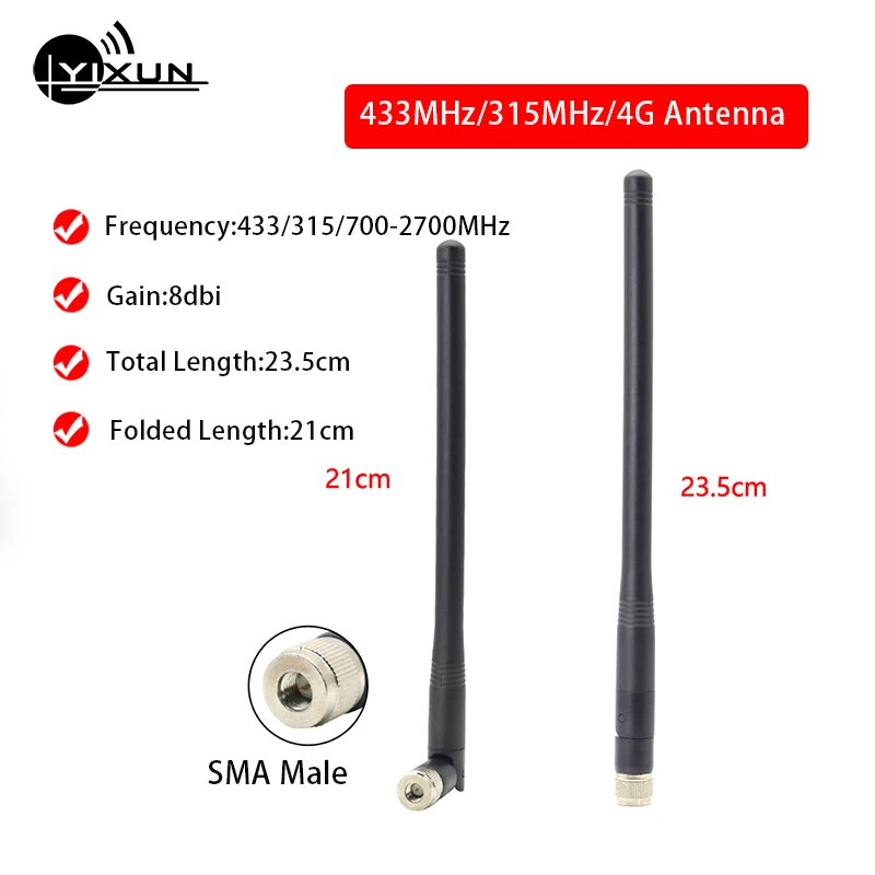 

1PCS 315MHz 433MHz 4G LTE NB Lora Antenna Multi-frequency Omnidirectional High Gain 8dbi Glue Stick Whip Foldable SMA Male