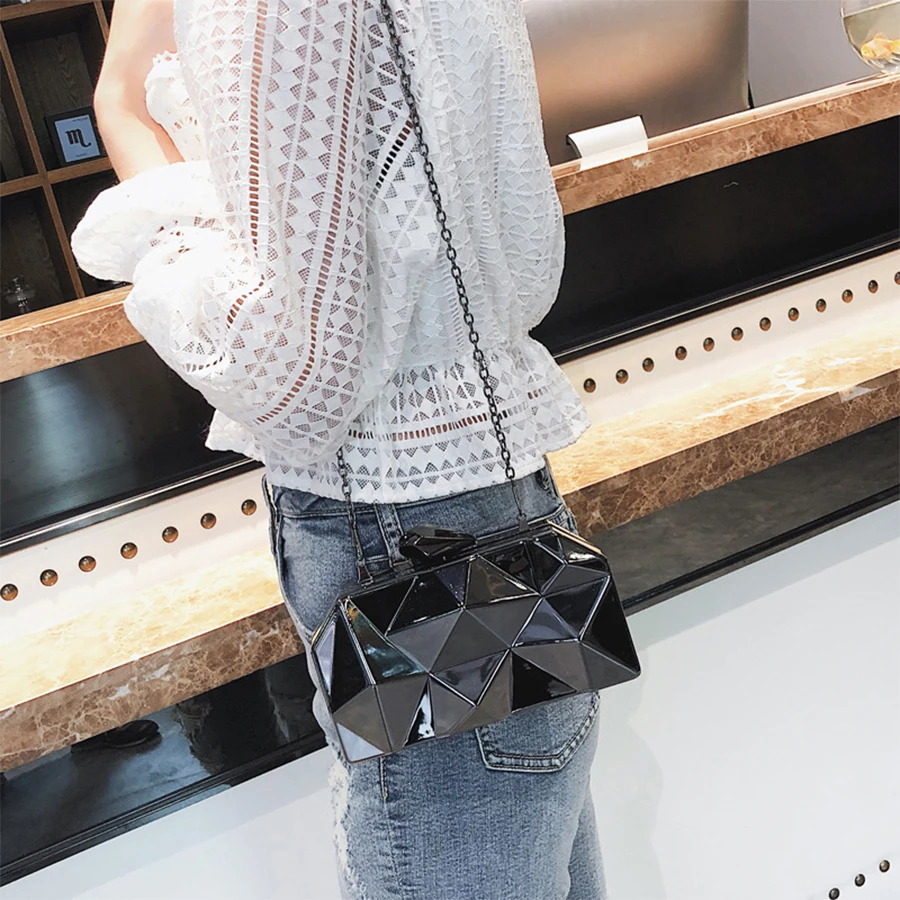 Women Handbags Metal High Quality Hexagon Clutches Fashion Geometric Mini Party Black Evening Purse Silver Bags Gold Box Clutch