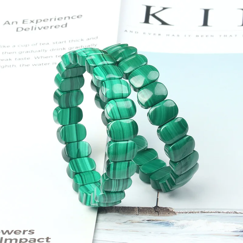 Natural Green Malachite Chrysocolla Rectangle Beads Bracelet Women Men Jewelry 12x9mm Green Malachite Green AAAAAA