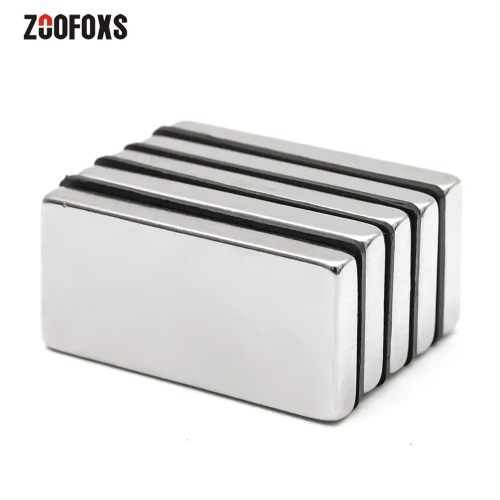 ZOOFOXS 2pcs 40x20x5mm N35 Block Neodymium Magnet Rare Earth Strong Square MagnetS 40*20*5mm