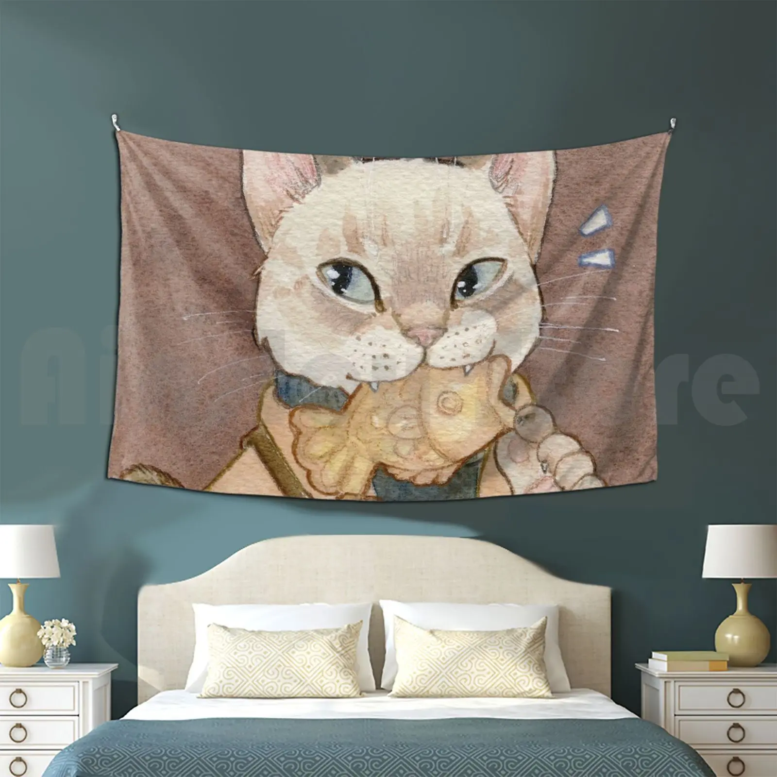 Taiyaki Cat Tapestry Living Room Bedroom Taiyaki Dessert Cat Cats Watercolor
