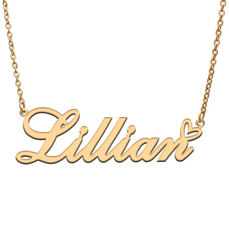 

Lillian Name with Love Heart Necklace for Women Girl Stainless Steel Jewelry Dainty Nameplate Pendant Mother Valentine Gift