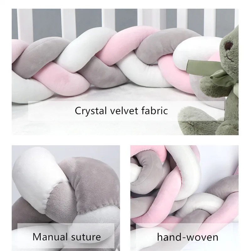 Home Decor 1M Baby Girl Bumper Bed Braid Knot Soft Pillow Cushion Bumper for Infant Baby Crib Protector Cot Bumper Room Decor