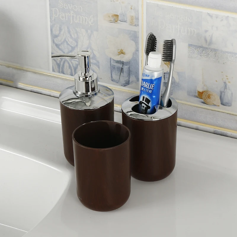 3pcs Plastic Marbled Bathroom Accessories Sets Soap Dispenser Cup Toothbrush Holder Set Home Decoration