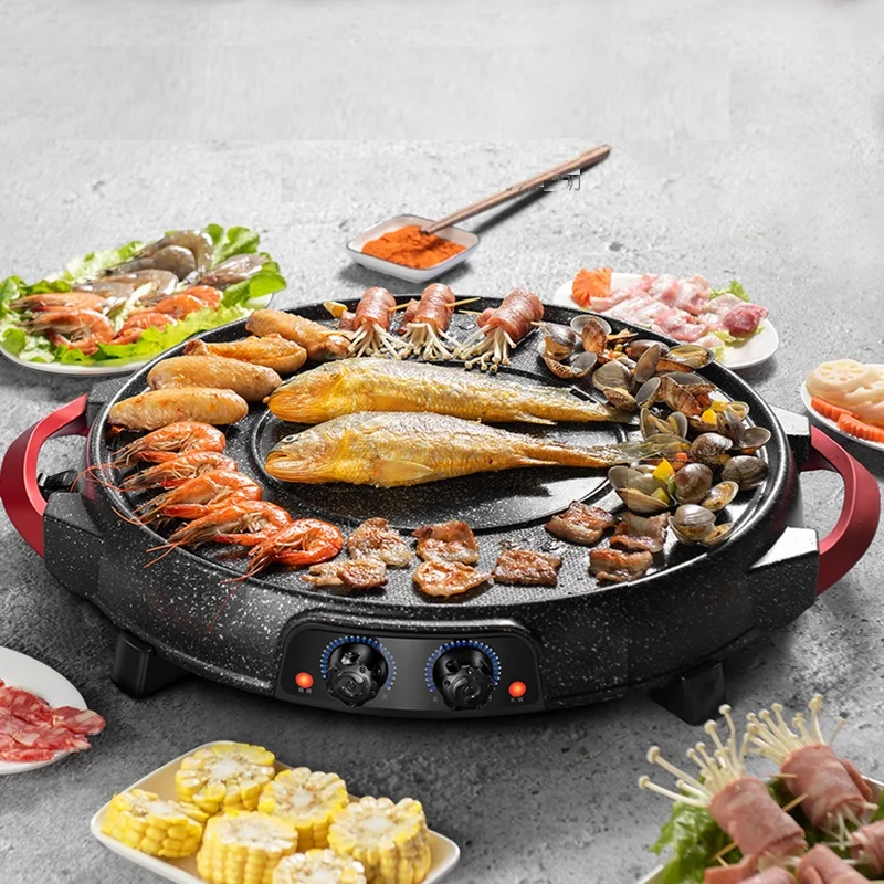 220V Elektrische Grill Grill Maschine 2 In 1 Eintopf Nicht-stick Haushalt Multi Herd Pan Heißer Topf Zwei flaver Heißer Topf