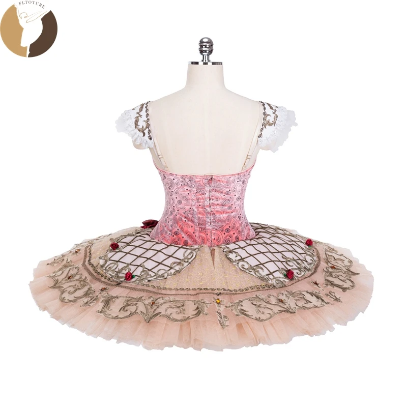 FLTOTURE Pink Lace Ballet Pancake Tutu Professional Spanish Performance Costumes Skirt Paquita Platter Tutus Yellow Custom Made