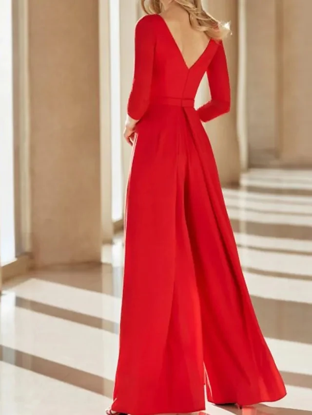 Robe De soirée rouge longue en mousseline De soie, combinaison à manches 2022, Robe De bal De concours, 3/4