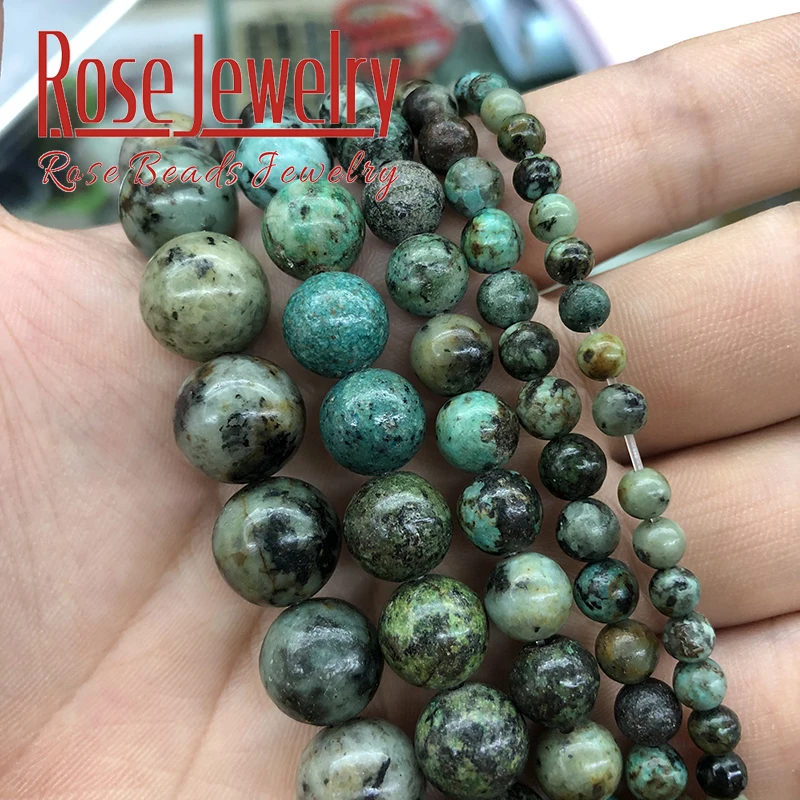 

A+ Natural African Turquoises Stone Beads Round Loose Beads 15" strand 4mm -12mm Fit DIY Charms Bracelet Bead For Jewelry Making