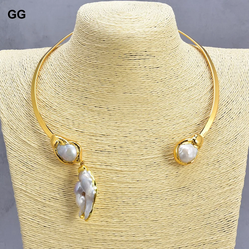 GuaiGuai Jewelry White Keshi Pearl 18 K Yellow Gold Color Plated Choker Necklace