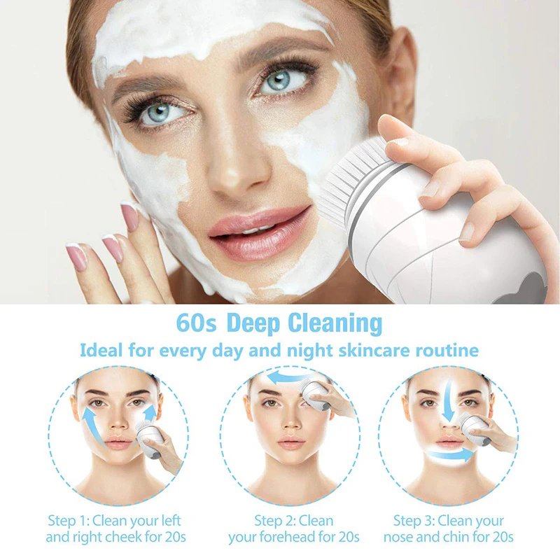 Facial Cleansing Brush Sonic Electric Face Cleanser Waterproof Soft Deep Pore Massage 3 Modes USB Charging with Cover Skin Care