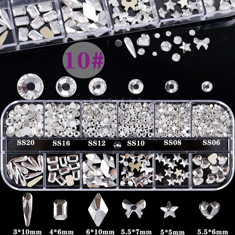 1200/660PCS Mix rotondo multi-forma Champagne bianco AB colori chiari Flatback diamanti gioielli Nail Art strass decalcomanie Charms